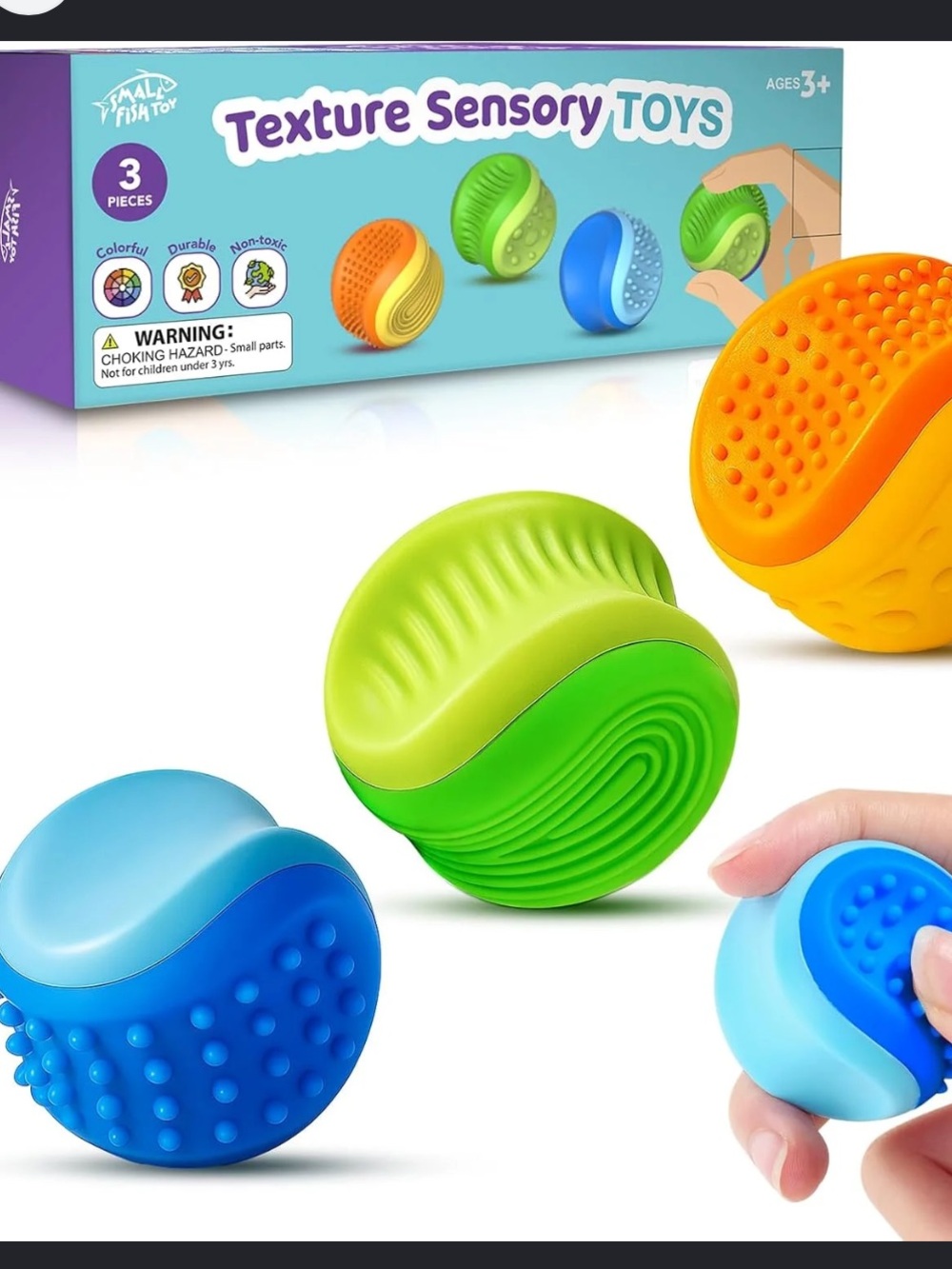 Texture Sensory Toys – 3-Pack Kids Bath & Sensory Balls (Green, Blue, Orange)